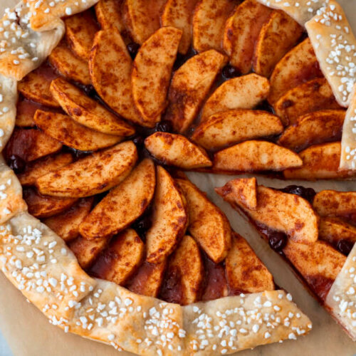 Rustic lingonberry and apple galette