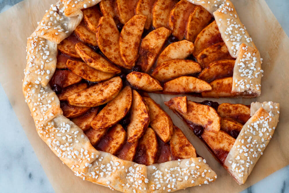 Rustic lingonberry and apple galette