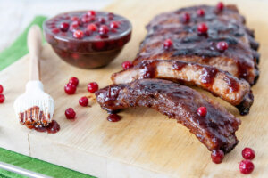 Lingonberry and rum glazed baby back ribs