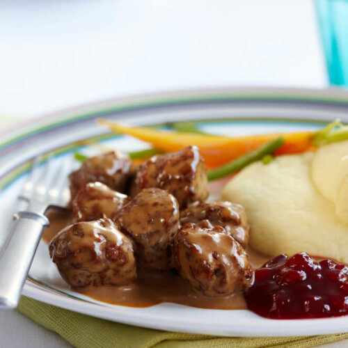 Swedish meatballs with cream sauce and lingonberry jam