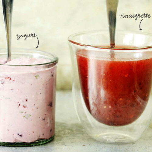 Creamy lingonberry and herb yogurt & Sweet and sour lingonberry vinaigrette