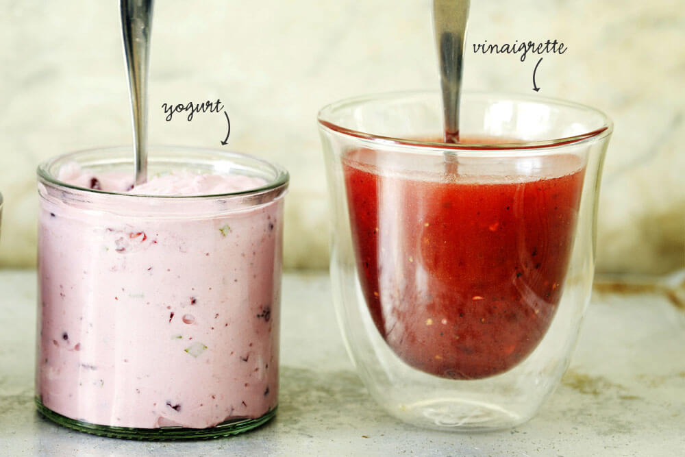 Creamy lingonberry and herb yogurt & Sweet and sour lingonberry vinaigrette